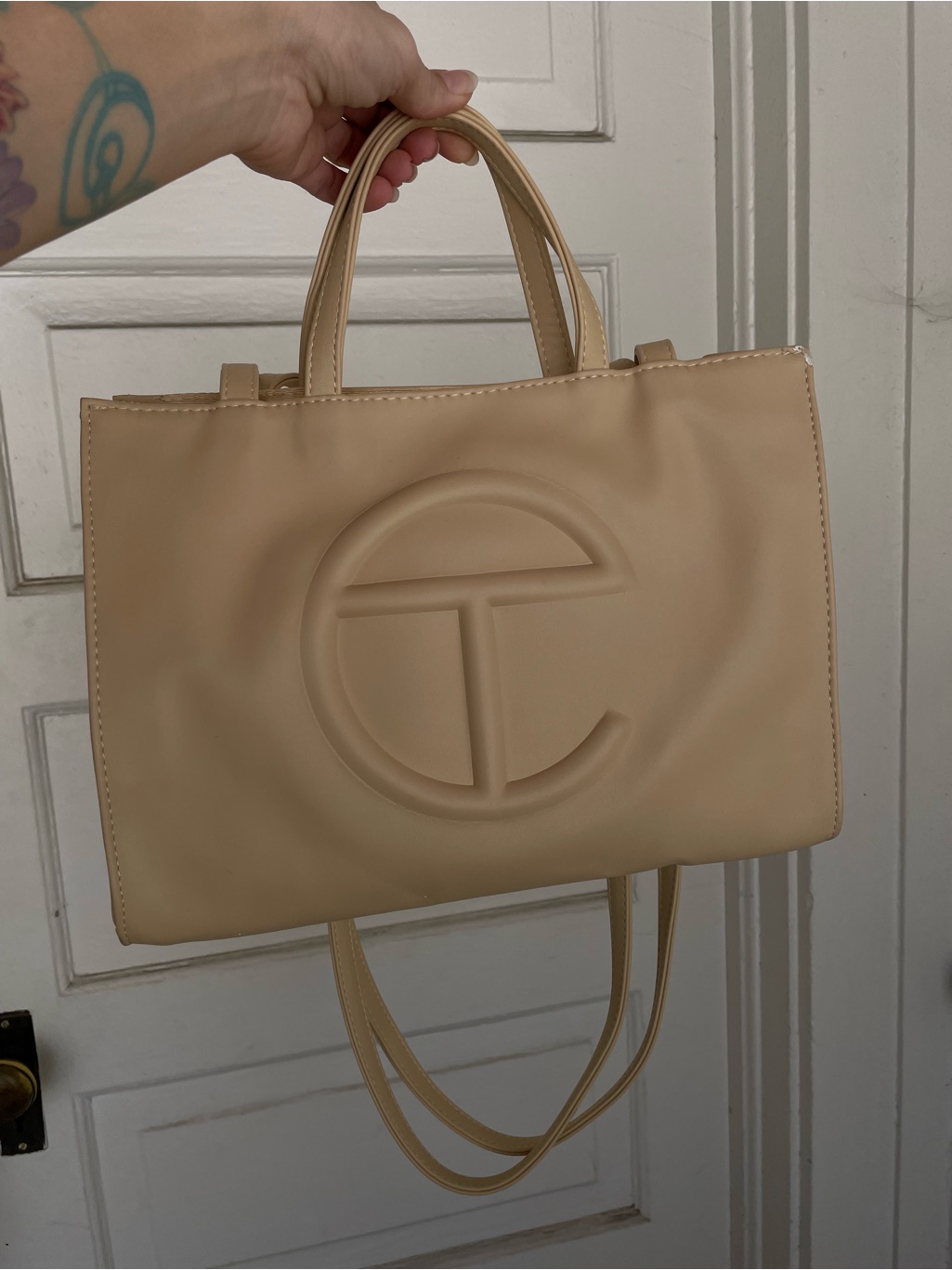Telfar Cream Embossed Logo Shopper Tote